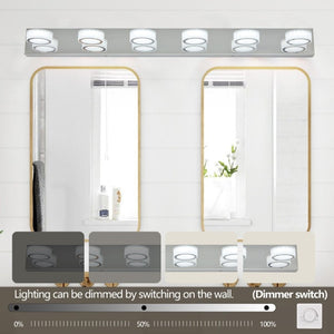 English Elm New Six Light LED Vanity Bar Stainless Steel Frosted Acrylic Bathroom Mirror Wall Fixture Chrome - A W1340P197020