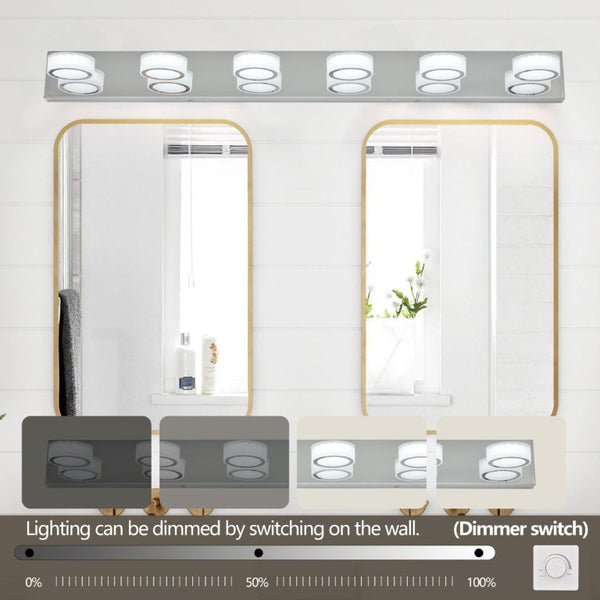 English Elm New Six Light LED Vanity Bar Stainless Steel Frosted Acrylic Bathroom Mirror Wall Fixture Chrome - A W1340P197020