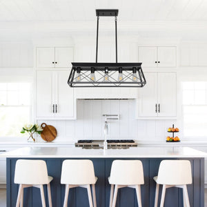 English Elm Same Matte Black Five Light Industrial Chandelier Open Cage Frame for Dining or Kitchen W1340P206629