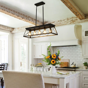 English Elm Same Matte Black Five Light Industrial Chandelier Open Cage Frame for Dining or Kitchen W1340P206629