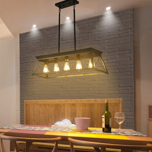 English Elm Same Matte Black Five Light Industrial Chandelier Open Cage Frame for Dining or Kitchen W1340P206629
