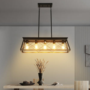 English Elm Same Matte Black Five Light Industrial Chandelier Open Cage Frame for Dining or Kitchen W1340P206629