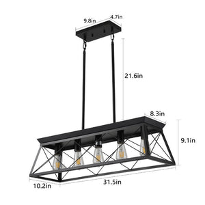English Elm Same Matte Black Five Light Industrial Chandelier Open Cage Frame for Dining or Kitchen W1340P206629