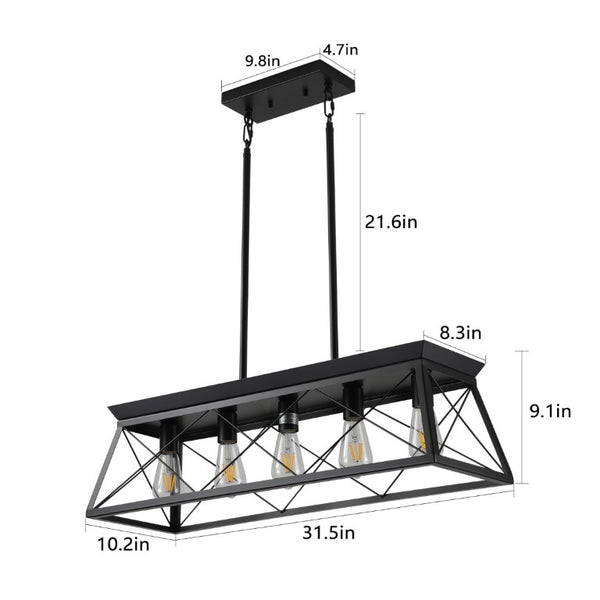 English Elm Same Matte Black Five Light Industrial Chandelier Open Cage Frame for Dining or Kitchen W1340P206629