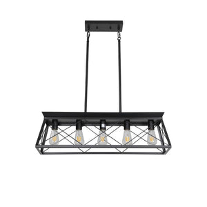 English Elm Same Matte Black Five Light Industrial Chandelier Open Cage Frame for Dining or Kitchen W1340P206629