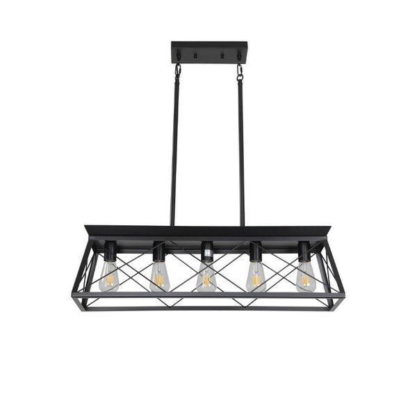 English Elm Same Matte Black Five Light Industrial Chandelier Open Cage Frame for Dining or Kitchen W1340P206629