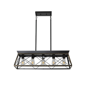 English Elm Same Matte Black Gold Five Light Industrial Chandelier Metal Cage Pendant for Dining Kitchen W1340P206630