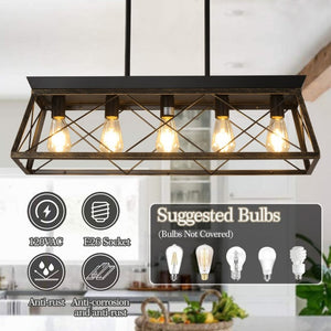 English Elm Same Matte Black Gold Five Light Industrial Chandelier Metal Cage Pendant for Dining Kitchen W1340P206630
