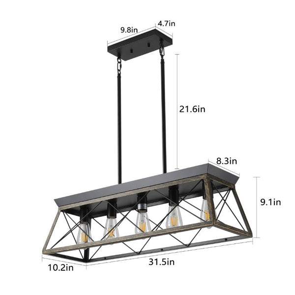 English Elm Same Matte Black Gold Five Light Industrial Chandelier Metal Cage Pendant for Dining Kitchen W1340P206630