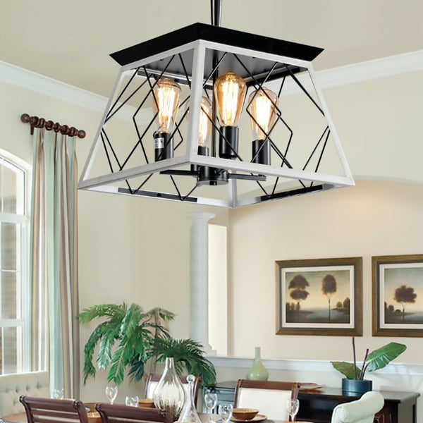 English Elm Same 4-Light Farmhouse Chandelier Iron Cage Rustic Dining Room Pendant Fixture W1340P206640