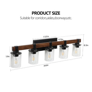 English Elm Same 35 Inch Five Light Vanity Bar Matte Black Wood Accent Industrial Farmhouse Bath Fixture W1340P206657