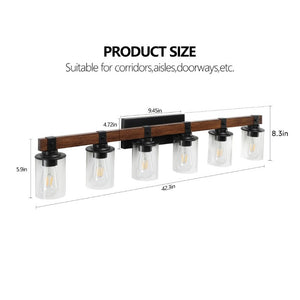 English Elm Same 42 Inch Six Light Vanity Bar Matte Black Wood Accent Industrial Farmhouse Bathroom Sconce W1340P206658