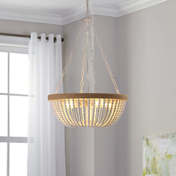 English Elm Same Bohemian Beaded Wood Chandelier Organic Oak Tones Warm Ambient Glow Artisan W1340P206667