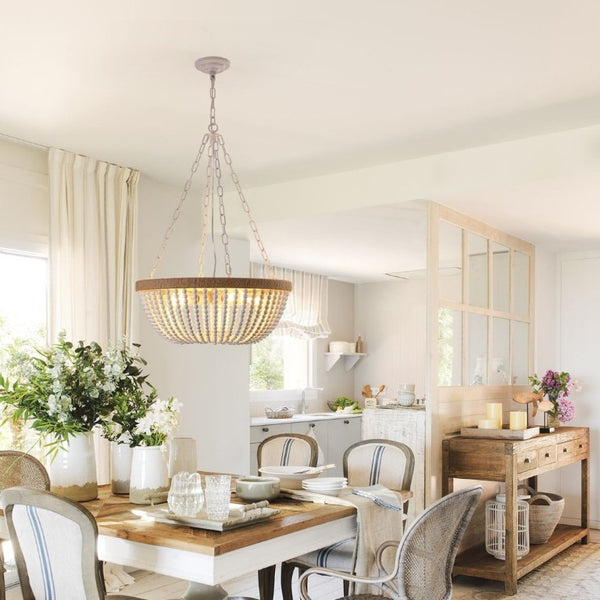 English Elm Same Bohemian Beaded Wood Chandelier Organic Oak Tones Warm Ambient Glow Artisan W1340P206667