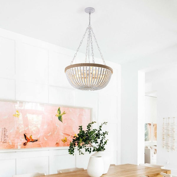 English Elm Same Bohemian Beaded Wood Chandelier Organic Oak Tones Warm Ambient Glow Artisan W1340P206667