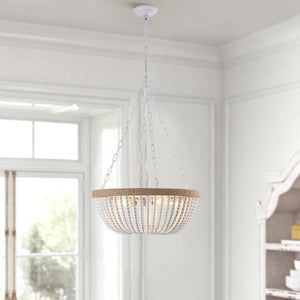 English Elm Same Bohemian Beaded Wood Chandelier Organic Oak Tones Warm Ambient Glow Artisan W1340P206667