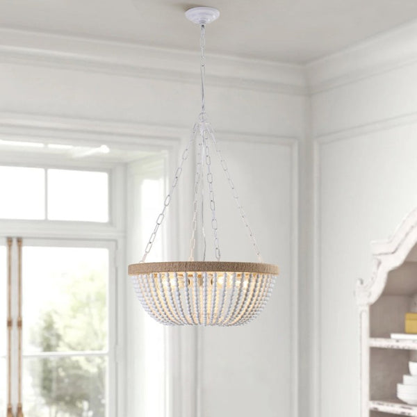 English Elm Same Bohemian Beaded Wood Chandelier Organic Oak Tones Warm Ambient Glow Artisan W1340P206667