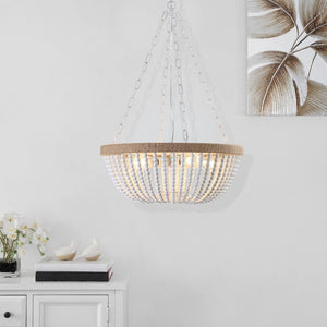 English Elm Same Bohemian Beaded Wood Chandelier Organic Oak Tones Warm Ambient Glow Artisan W1340P206667