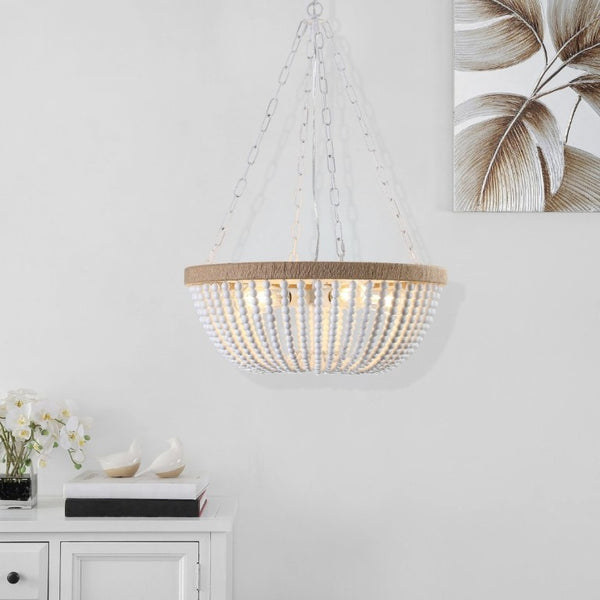 English Elm Same Bohemian Beaded Wood Chandelier Organic Oak Tones Warm Ambient Glow Artisan W1340P206667
