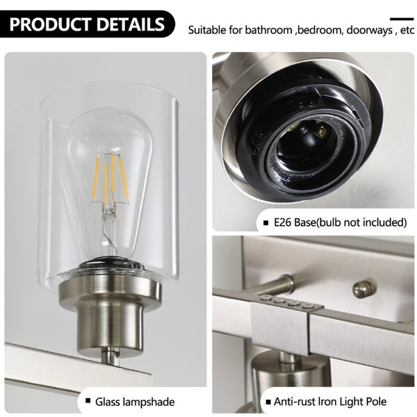 English Elm 31 Inch Five Globe Vanity Light Bar Brushed Nickel Iron Frame with Clear Glass Shades W1340P206686