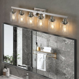English Elm 37 Inch Six Globe Vanity Light Bar Iron Frame Clear Glass Modern Bathroom Wall Fixture Brushed Nickel W1340P206687
