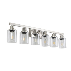 English Elm 37 Inch Six Globe Vanity Light Bar Iron Frame Clear Glass Modern Bathroom Wall Fixture Brushed Nickel W1340P206687