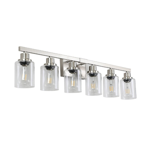 English Elm 37 Inch Six Globe Vanity Light Bar Iron Frame Clear Glass Modern Bathroom Wall Fixture Brushed Nickel W1340P206687