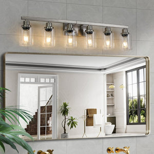 English Elm 37 Inch Six Globe Vanity Light Bar Iron Frame Clear Glass Modern Bathroom Wall Fixture Brushed Nickel W1340P206687