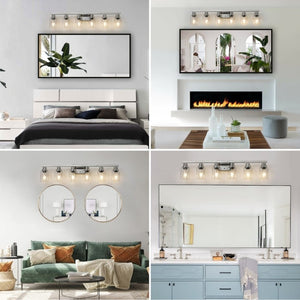 English Elm 37 Inch Six Globe Vanity Light Bar Iron Frame Clear Glass Modern Bathroom Wall Fixture Brushed Nickel W1340P206687