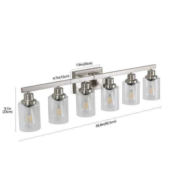 English Elm 37 Inch Six Globe Vanity Light Bar Iron Frame Clear Glass Modern Bathroom Wall Fixture Brushed Nickel W1340P206687