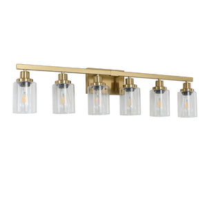 English Elm 37 Inch Six Globe Vanity Light Bar Iron Frame Clear Glass Modern Bathroom Wall Fixture Golden W1340P206691