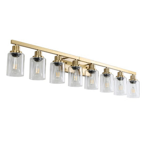 English Elm 51 Inch Golden Iron 8 Light Vanity Fixture with Clear Glass Shades for Bathroom Mirror W1340P206692