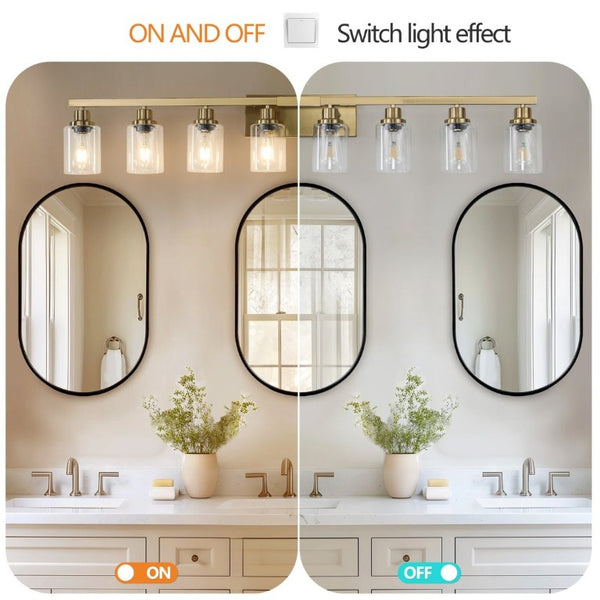 English Elm 51 Inch Golden Iron 8 Light Vanity Fixture with Clear Glass Shades for Bathroom Mirror W1340P206692