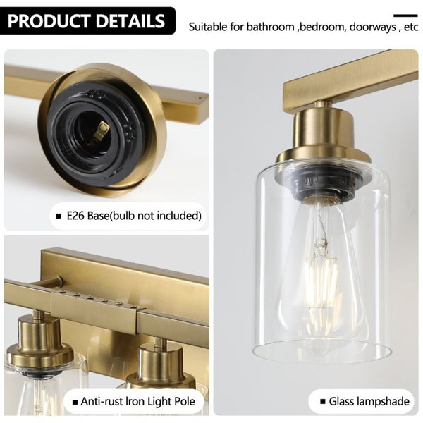 English Elm 51 Inch Golden Iron 8 Light Vanity Fixture with Clear Glass Shades for Bathroom Mirror W1340P206692