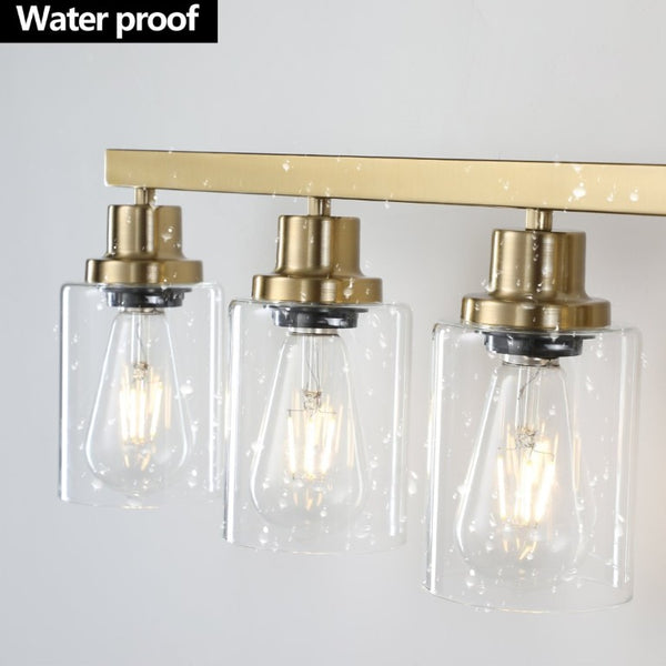 English Elm 51 Inch Golden Iron 8 Light Vanity Fixture with Clear Glass Shades for Bathroom Mirror W1340P206692