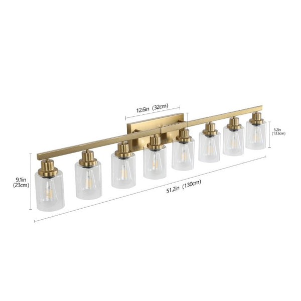 English Elm 51 Inch Golden Iron 8 Light Vanity Fixture with Clear Glass Shades for Bathroom Mirror W1340P206692