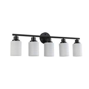 English Elm 31" Five Globe Frosted Glass Vanity Light Matte Black Iron Bar Bathroom Wall Fixture W1340P206694