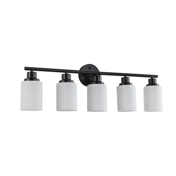 English Elm 31" Five Globe Frosted Glass Vanity Light Matte Black Iron Bar Bathroom Wall Fixture W1340P206694