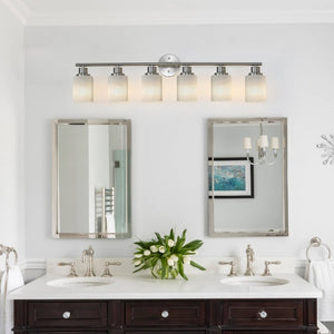 English Elm 39 Inch Six Globe Brushed Nickel Vanity Bar Light with Frosted Diffusing Shades W1340P206699
