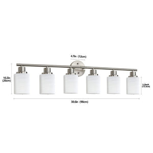 English Elm 39 Inch Six Globe Brushed Nickel Vanity Bar Light with Frosted Diffusing Shades W1340P206699