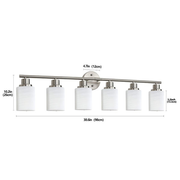 English Elm 39 Inch Six Globe Brushed Nickel Vanity Bar Light with Frosted Diffusing Shades W1340P206699