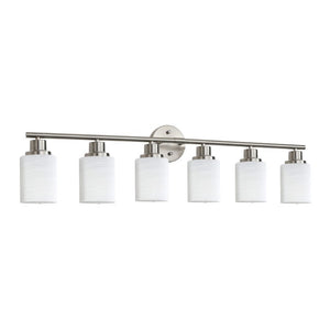 English Elm 39 Inch Six Globe Brushed Nickel Vanity Bar Light with Frosted Diffusing Shades W1340P206699
