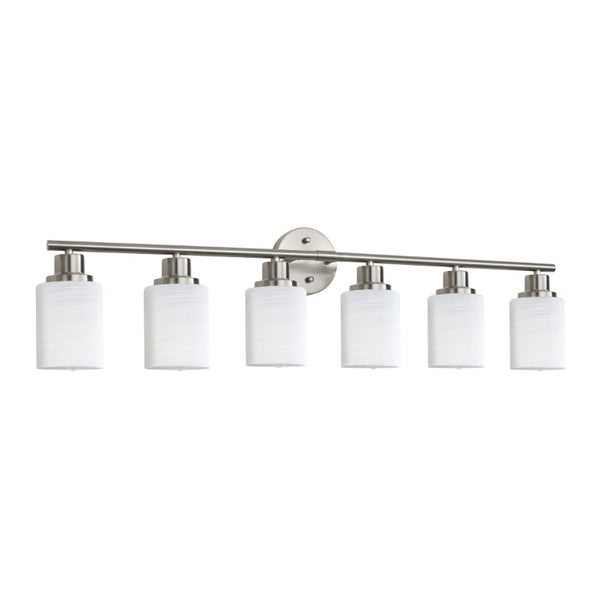 English Elm 39 Inch Six Globe Brushed Nickel Vanity Bar Light with Frosted Diffusing Shades W1340P206699