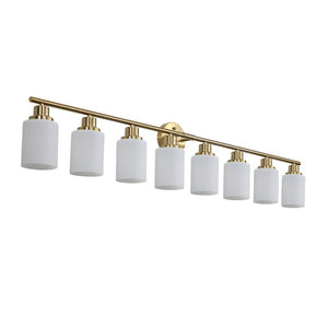 English Elm 52 Inch Eight Light Vanity Sconce Golden Iron Frame Frosted Glass Bathroom Wall Fixture W1340P206704