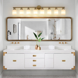 English Elm 52 Inch Eight Light Vanity Sconce Golden Iron Frame Frosted Glass Bathroom Wall Fixture W1340P206704