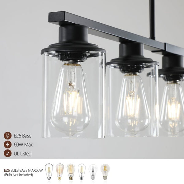 English Elm 37 Inch Industrial Chandelier Five Light Matte Black Iron Frame with Clear Glass Shades W1340P206714