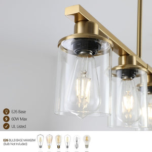 English Elm 37 Inch Industrial Five Light Chandelier Golden Iron Frame Clear Glass Dining Room W1340P206716