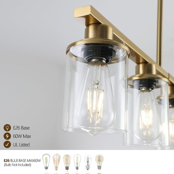 English Elm 37 Inch Industrial Five Light Chandelier Golden Iron Frame Clear Glass Dining Room W1340P206716