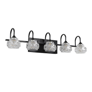 English Elm 29" Five Light Matte Black Iron Vanity Bar with Crystal Shades for Powder Room W1340P206722
