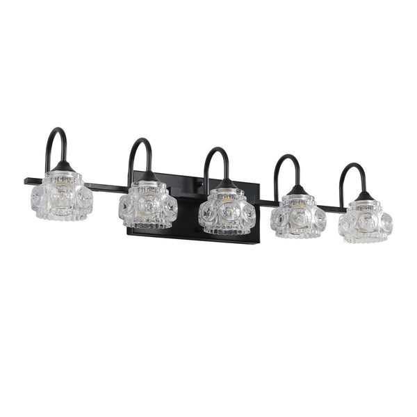 English Elm 29" Five Light Matte Black Iron Vanity Bar with Crystal Shades for Powder Room W1340P206722